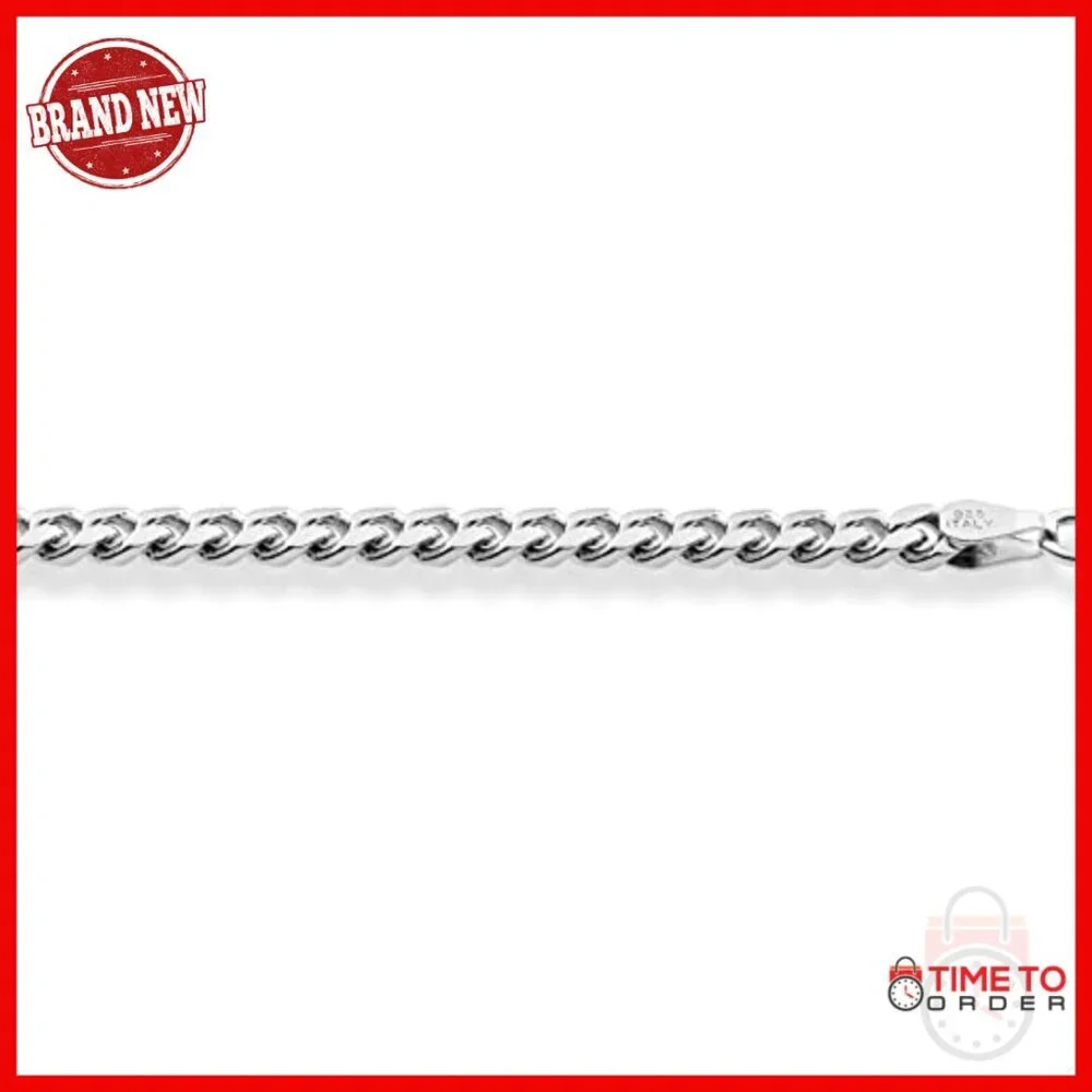 Men's 925 Sterling Silver Cuban Link Chain Bracelet 7mm Italy Made